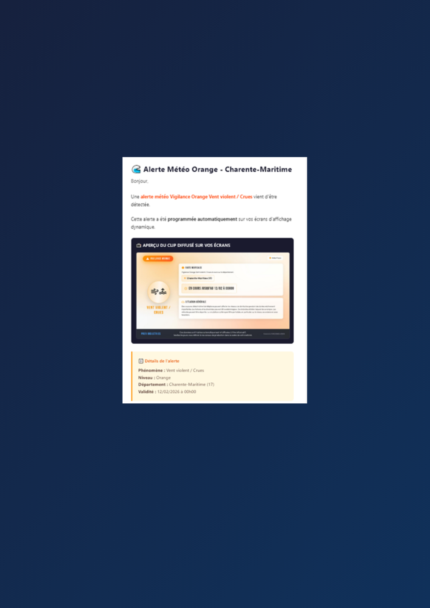 Notification email automatique