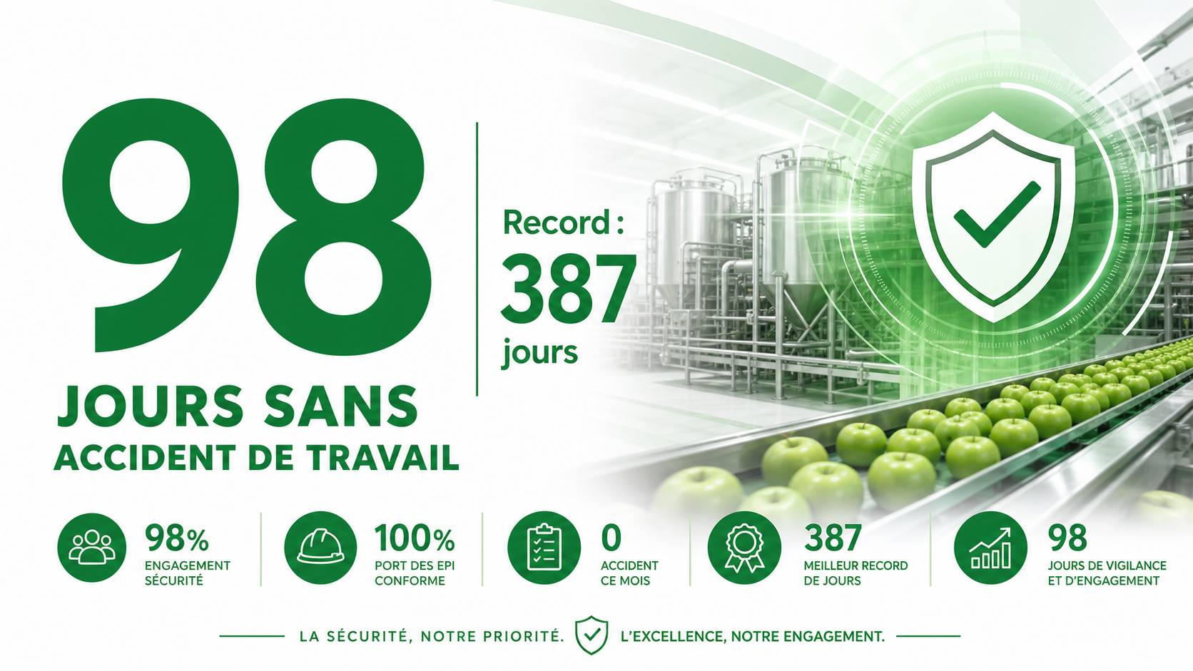 Compteur de jours sans accident PREV INDUSTRIES en site agroalimentaire