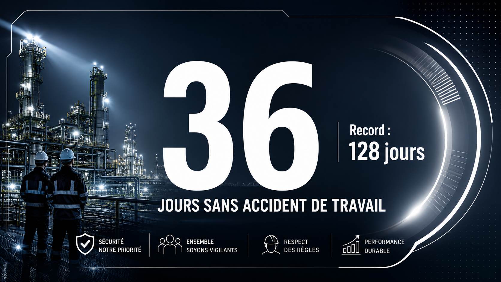 Compteur de jours sans accident PREV INDUSTRIES sur un site chimique