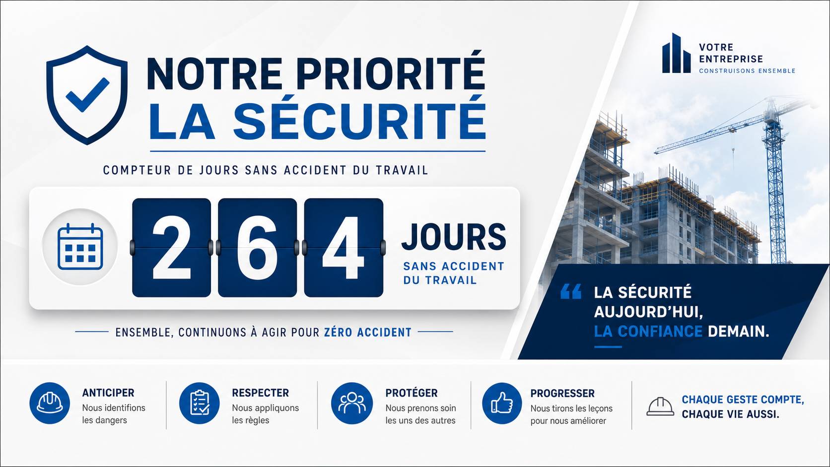 Compteur de jours sans accident PREV INDUSTRIES affiché sur écran connecté en environnement industriel