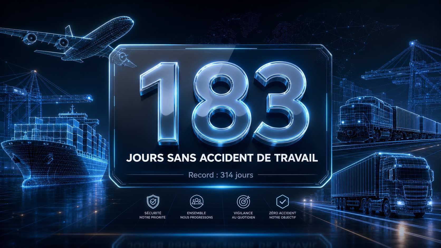 Compteur de jours sans accident PREV INDUSTRIES en atelier de production industrielle