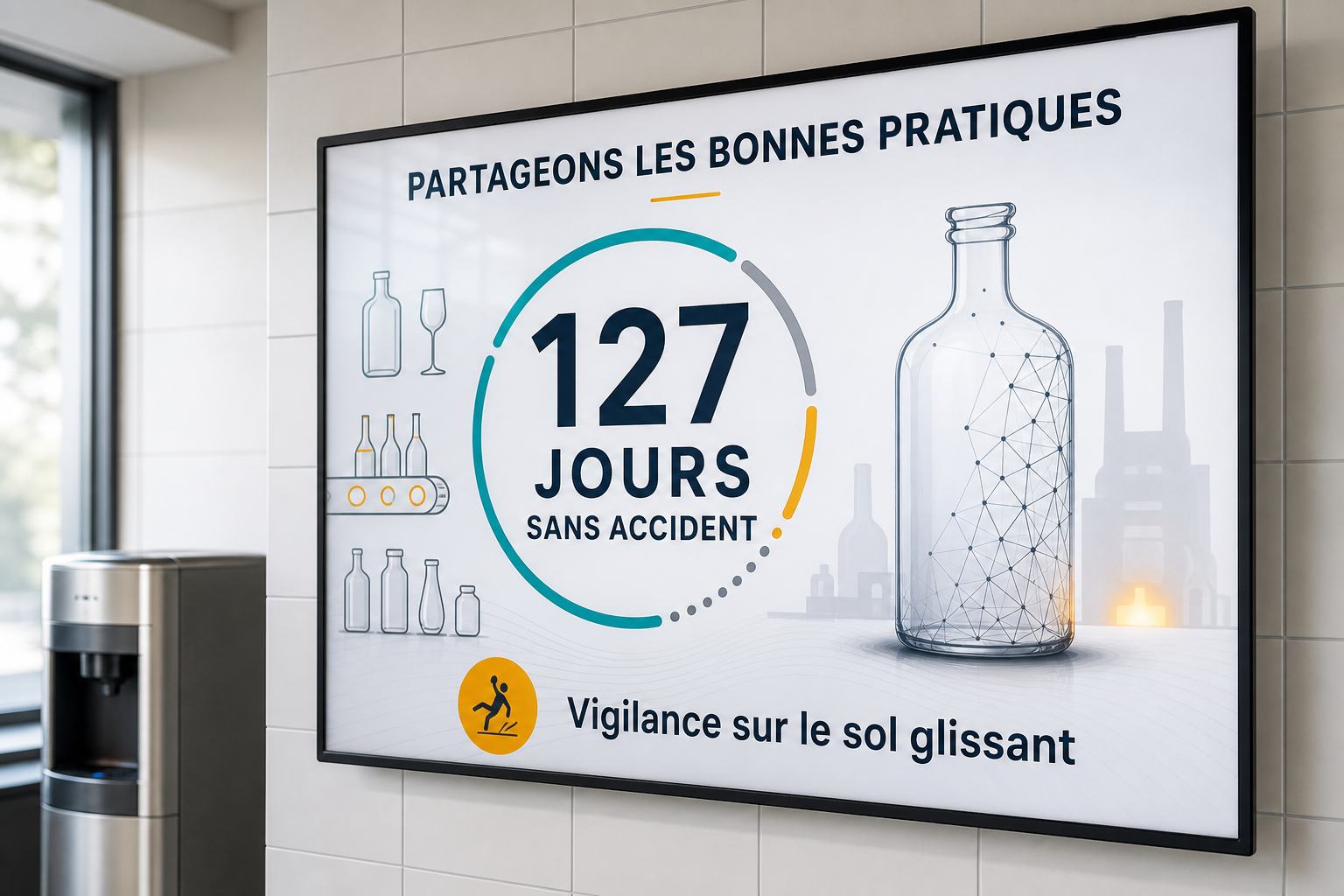 Compteur de jours sans accident PREV INDUSTRIES personnalisé à la charte graphique de l'entreprise