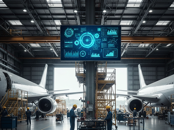 Écran d'affichage dynamique PREV INDUSTRIES en atelier de production industrielle