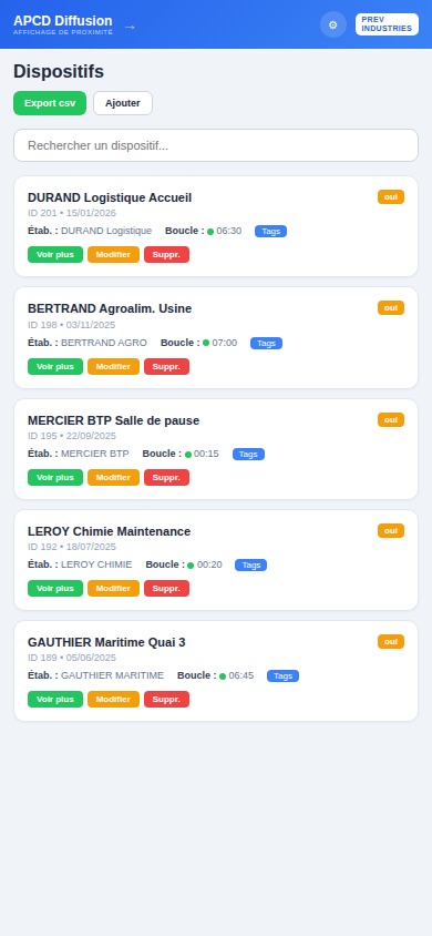 Interface PREV INDUSTRIES - vue smartphone
