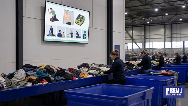 Écran connecté PREV INDUSTRIES diffusant un clip de premiers secours