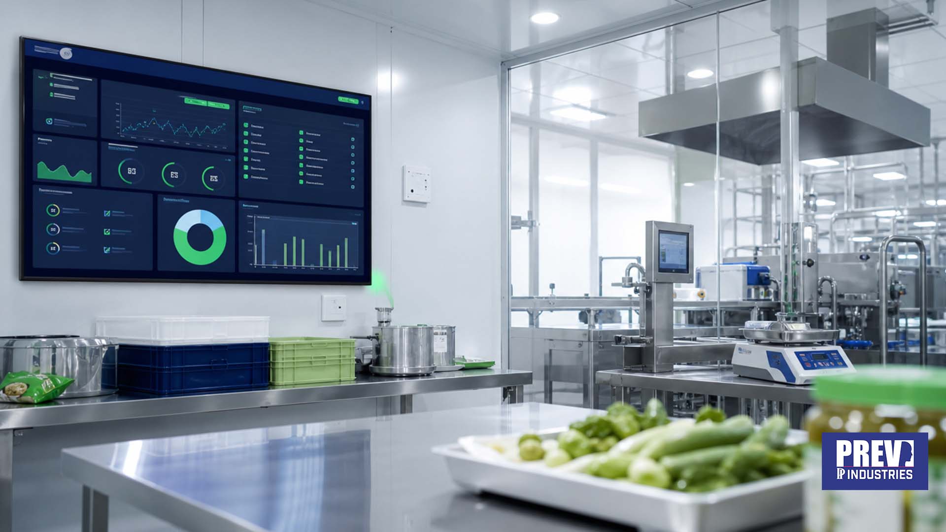 Écran connecté PREV INDUSTRIES affichant les points critiques HACCP du jour dans une cuisine ou salle de production agroalimentaire